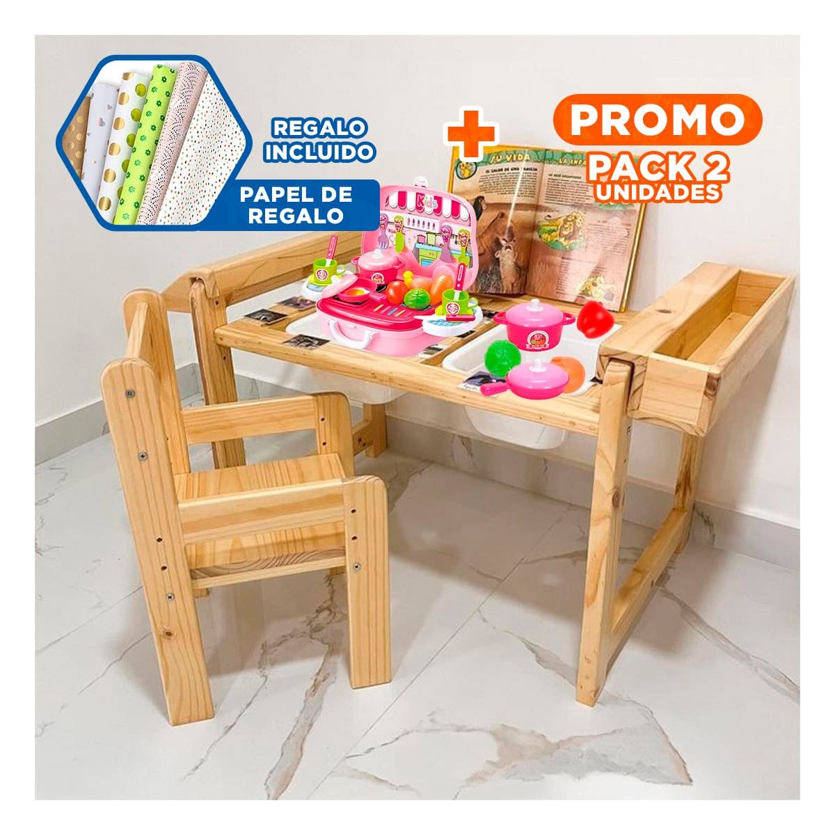 PACK2 PAQUETE DE COCINA CHEF TRADICIONAL CON LONCHERA PARA JUEGOS EN FAMILIA Y+PAPEL REGALO - 1