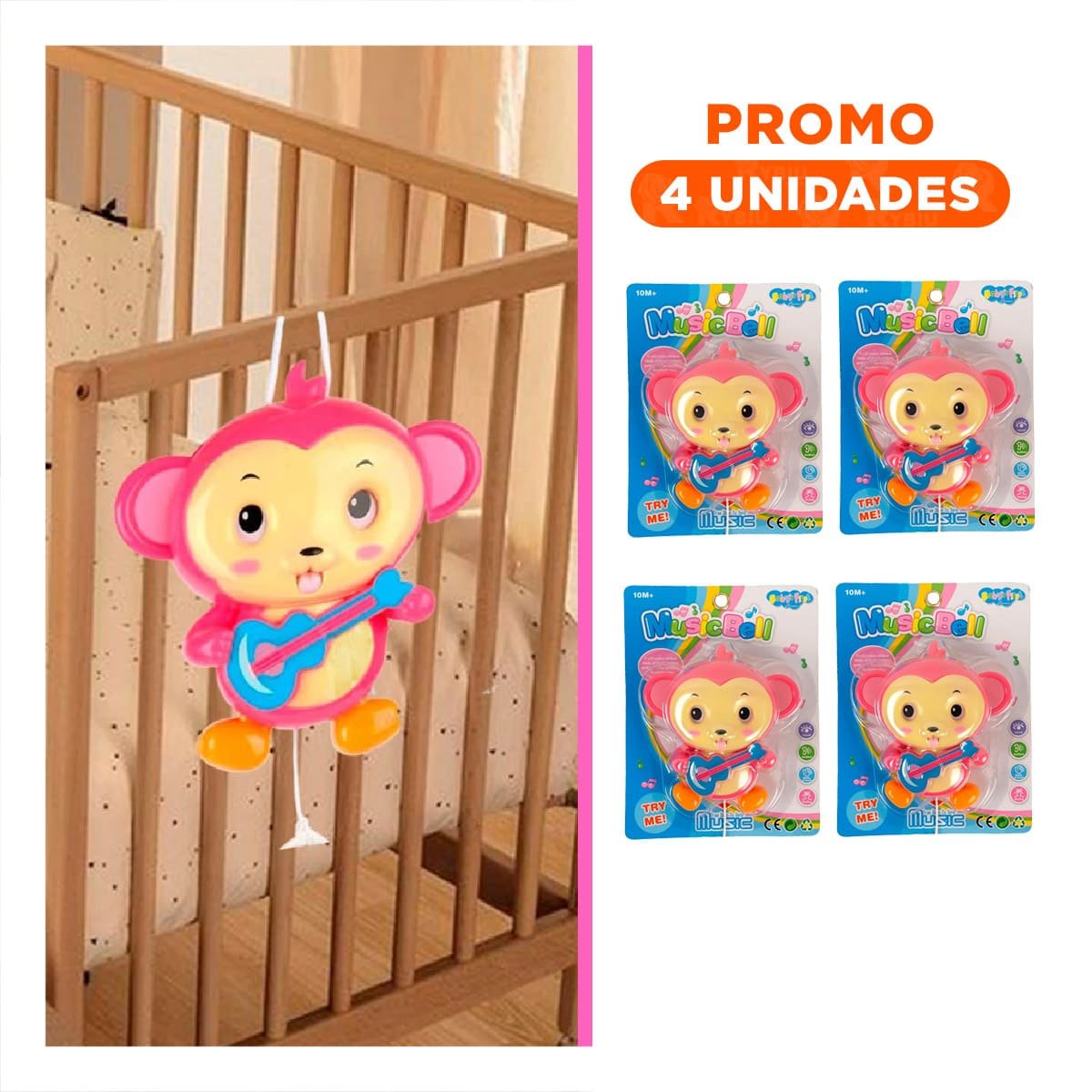 PACK4 CONCEPTO MUSICAL MONO A CUERDA ROSADO PARA DECORACION Y+REGALO STICKER - 1