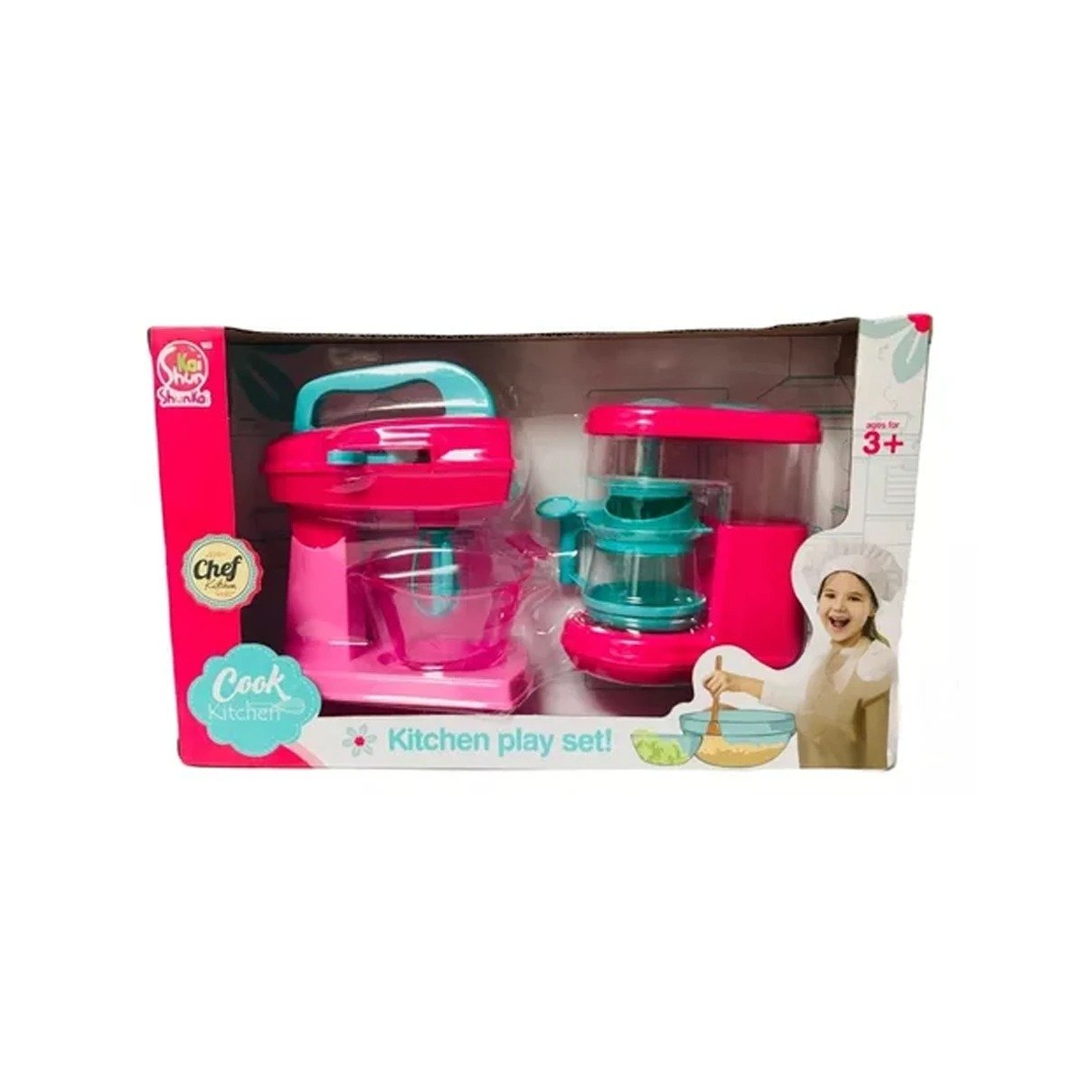 VERSION COCINA JUGUETE CON CAFETERA Y BATIDORA ROSADO PARA CASA Y+PAPEL REGALO - 1