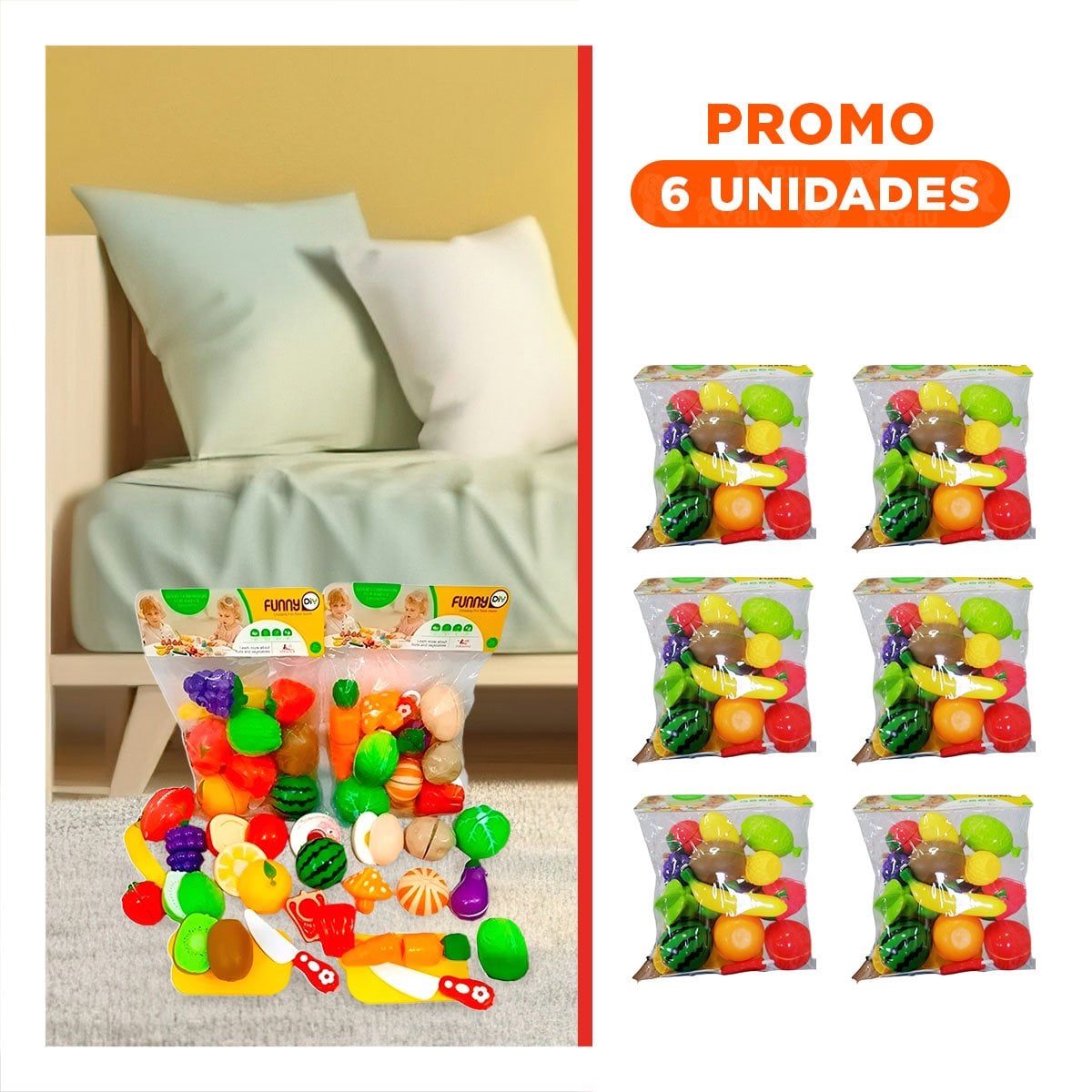 PACK6 CONJUNTO DE COCINA DIDACTICO CON VERDURAS PARA CORTAR Y TABLA PARA PICAR - 1