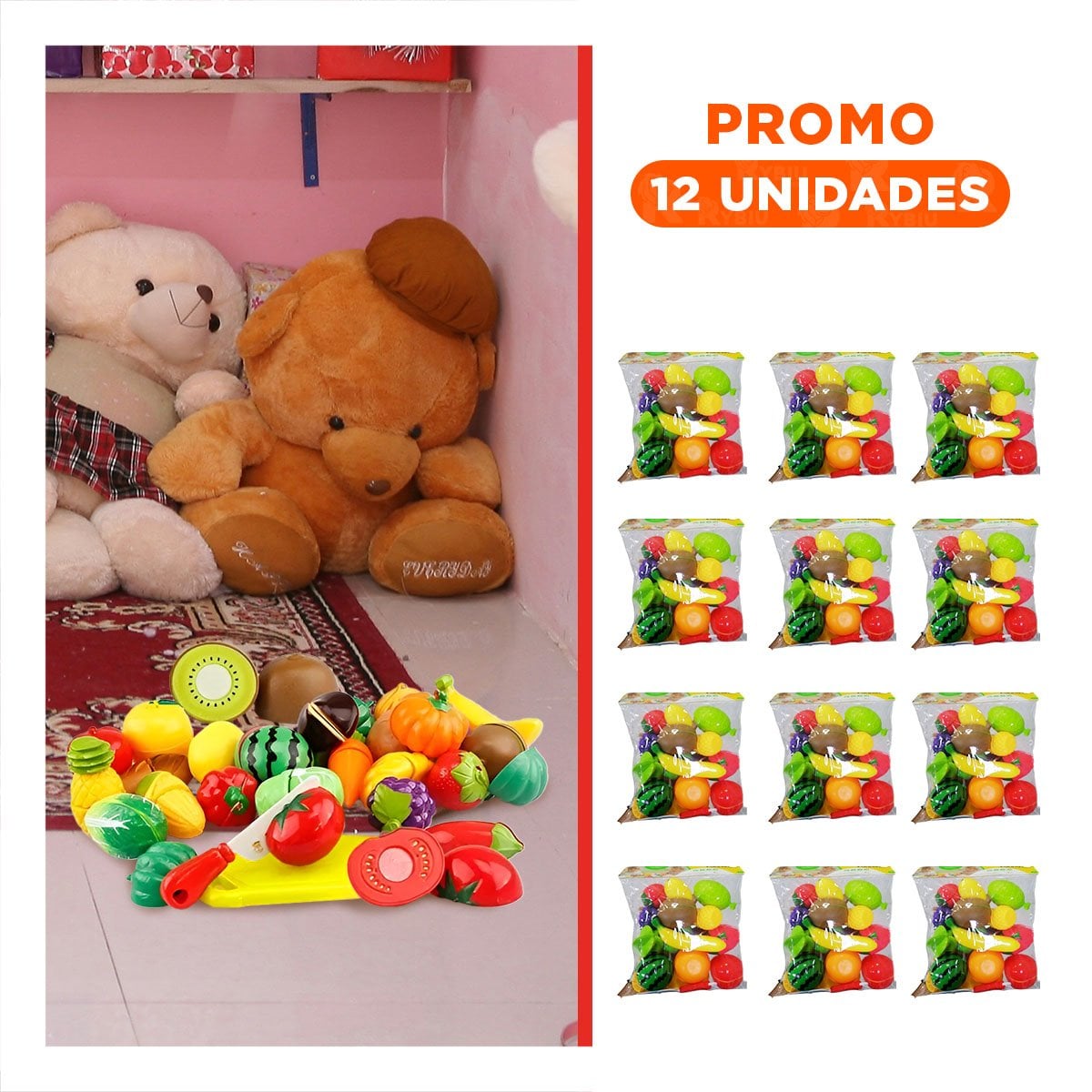 PACK12 CONJUNTO DE VERDURAS DE JUGUETE PARA CORTAR DIDACTICO CON TABLA COCINA Y+REGALO STICKER - 1