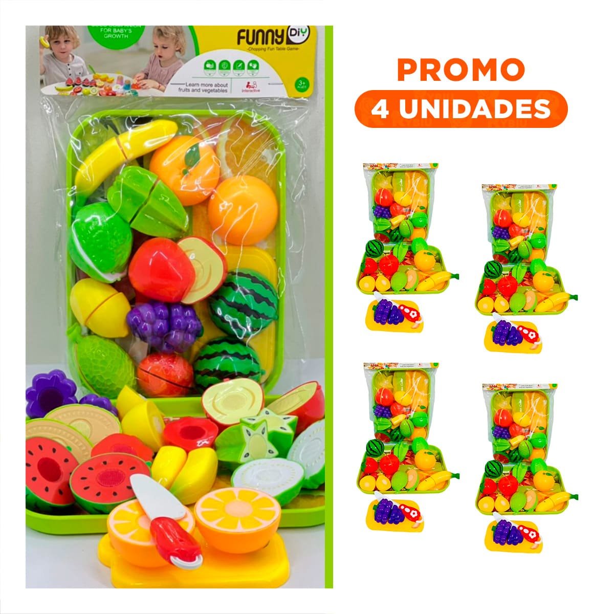 PACK4 SELECCION COCINA DE FRUTAS PARA CORTAR CON BANDEJA Y TABLA PARA PICAR Y+REGALO STICKER - 1