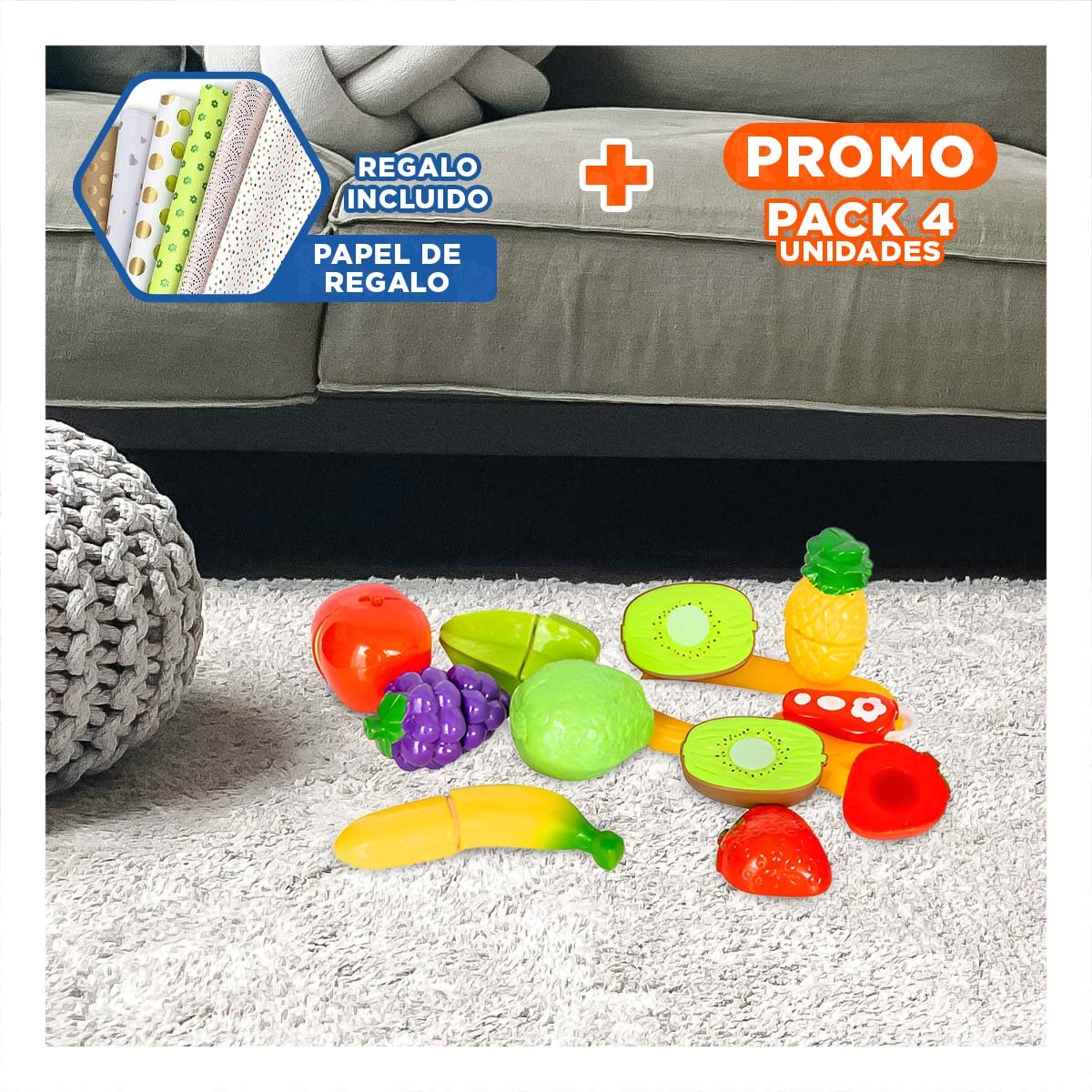 PACK4 JUEGO DE COCINA DIDACTICO CON VERDURAS PARA CORTAR Y TABLA PARA PICAR Y+PAPEL REGALO - 1
