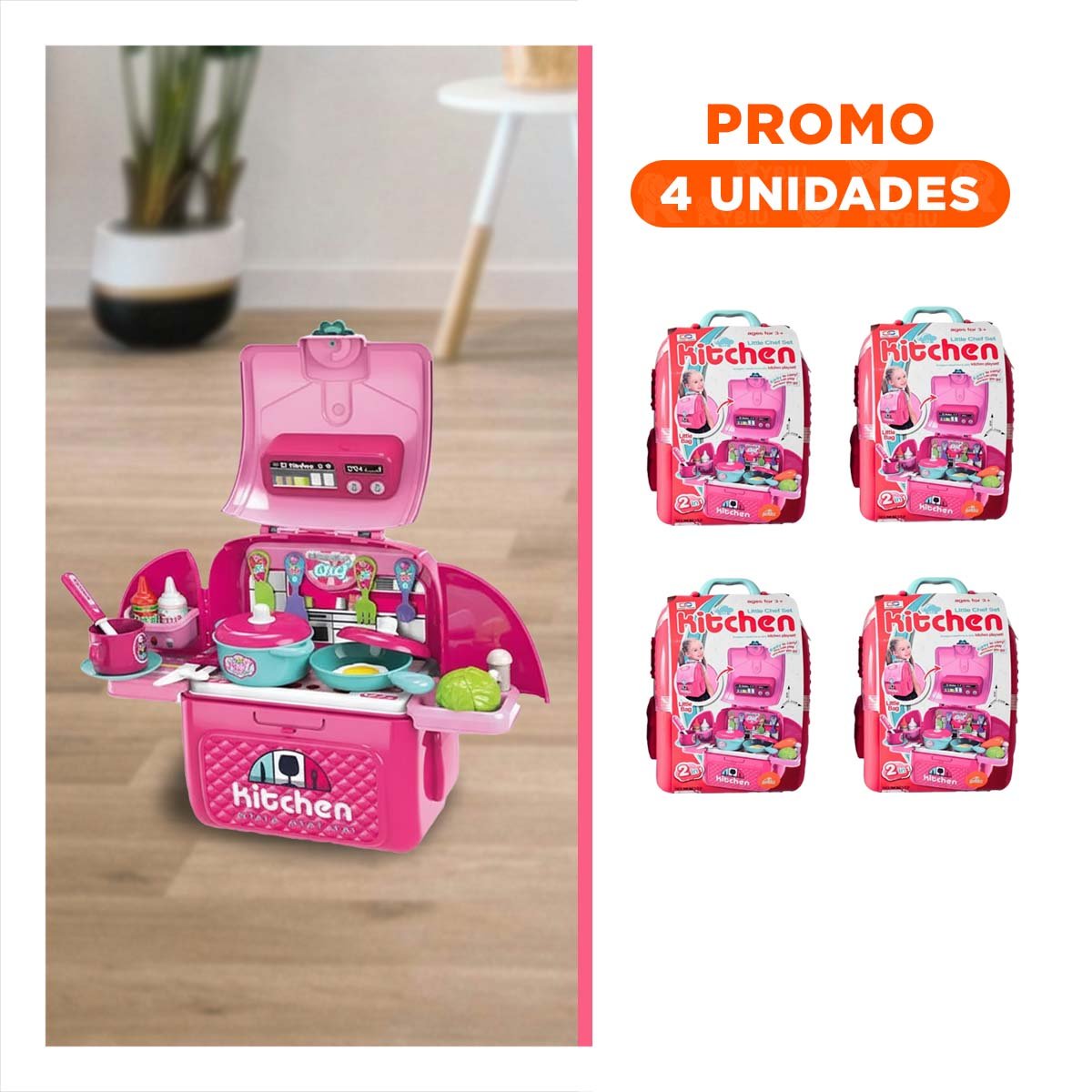 PACK4 JUEGO DE COCINA INFANTIL CON ACCESORIOS EN MALETA PARA APRENDIZAJE Y+REGALO STICKER - 1