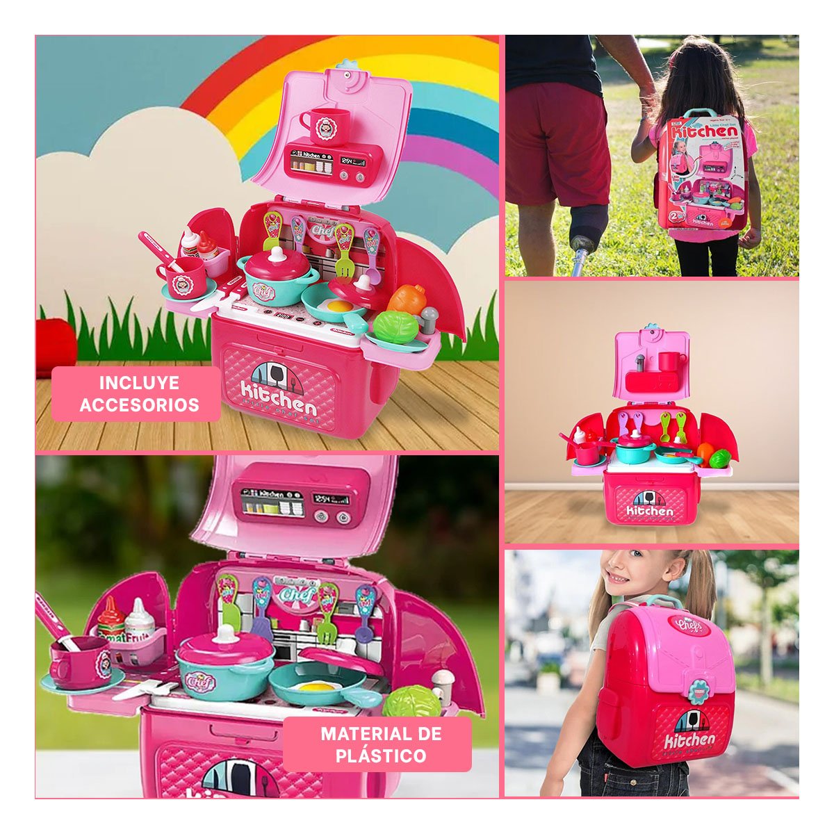 PACK4 JUEGO DE COCINA INFANTIL CON ACCESORIOS EN MALETA PARA APRENDIZAJE Y+REGALO STICKER - 2