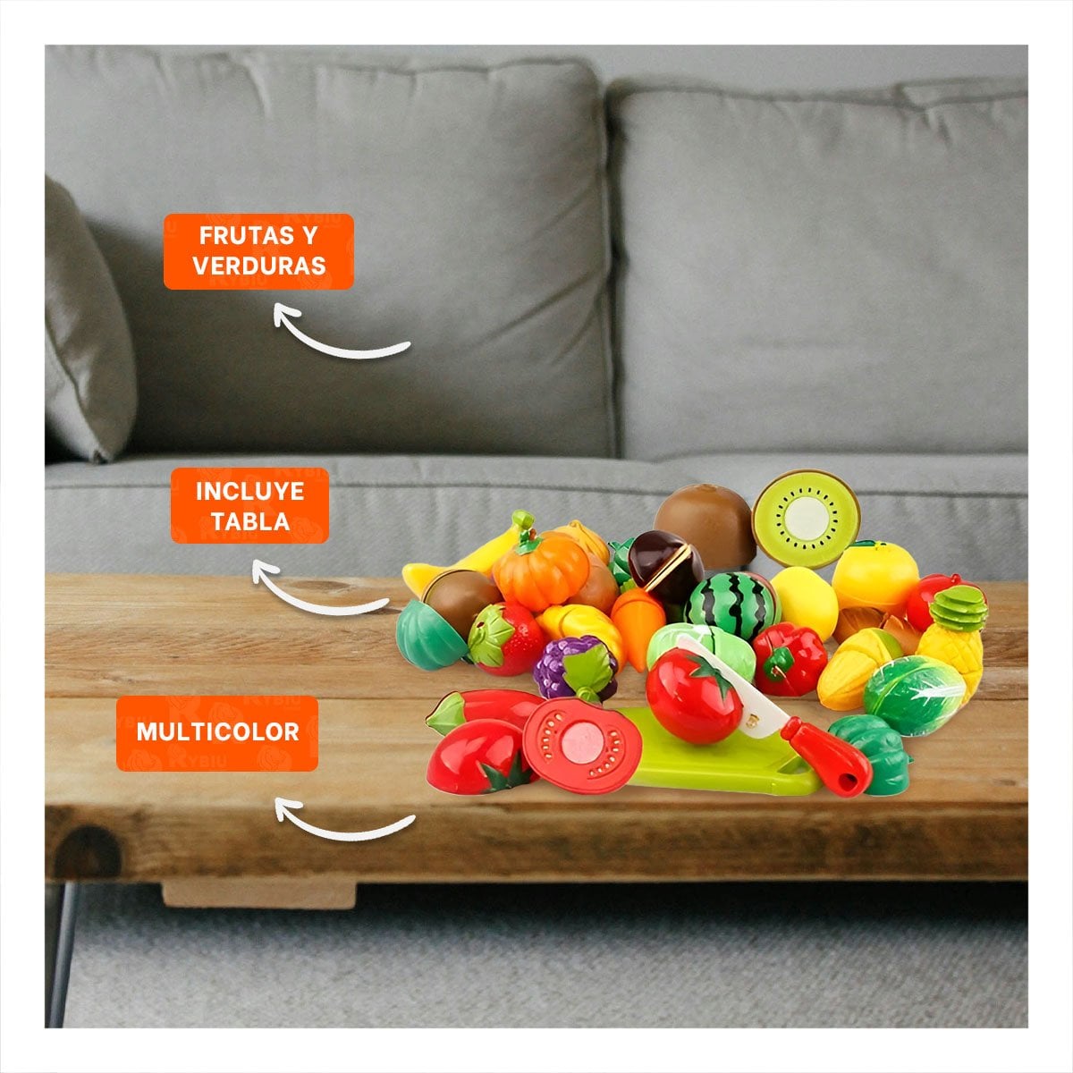 CONJUNTO DE COCINA HOGAR CON VERDURAS PARA CORTAR DIDACTICO Y TABLA Y+PAPEL REGALO - 4