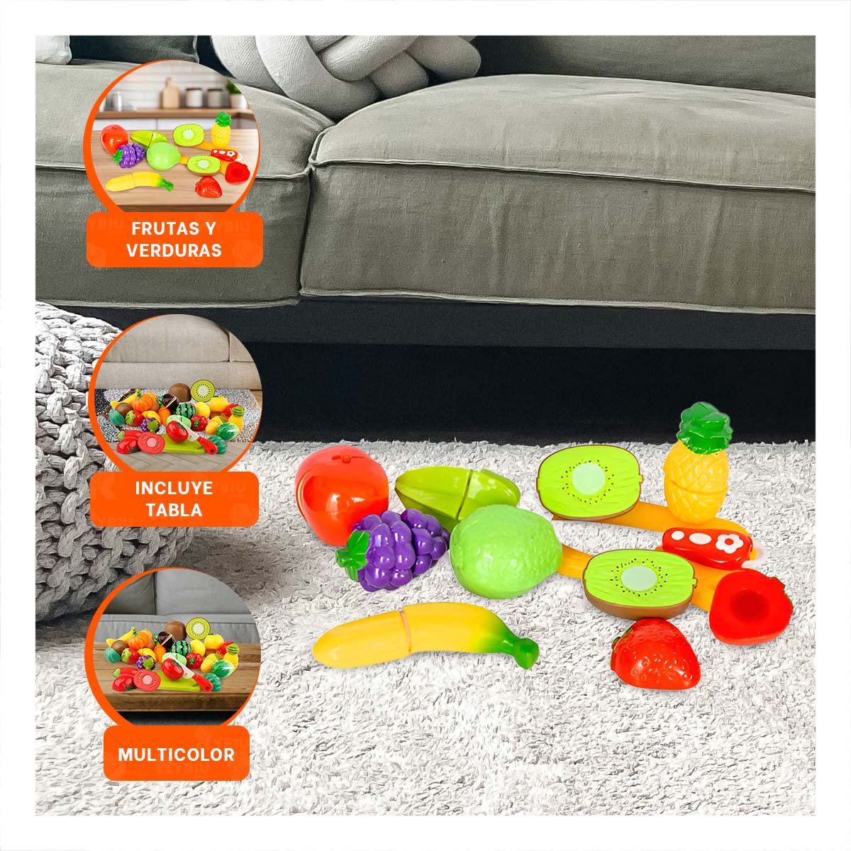 CONJUNTO DE COCINA HOGAR CON VERDURAS PARA CORTAR DIDACTICO Y TABLA Y+PAPEL REGALO - 5