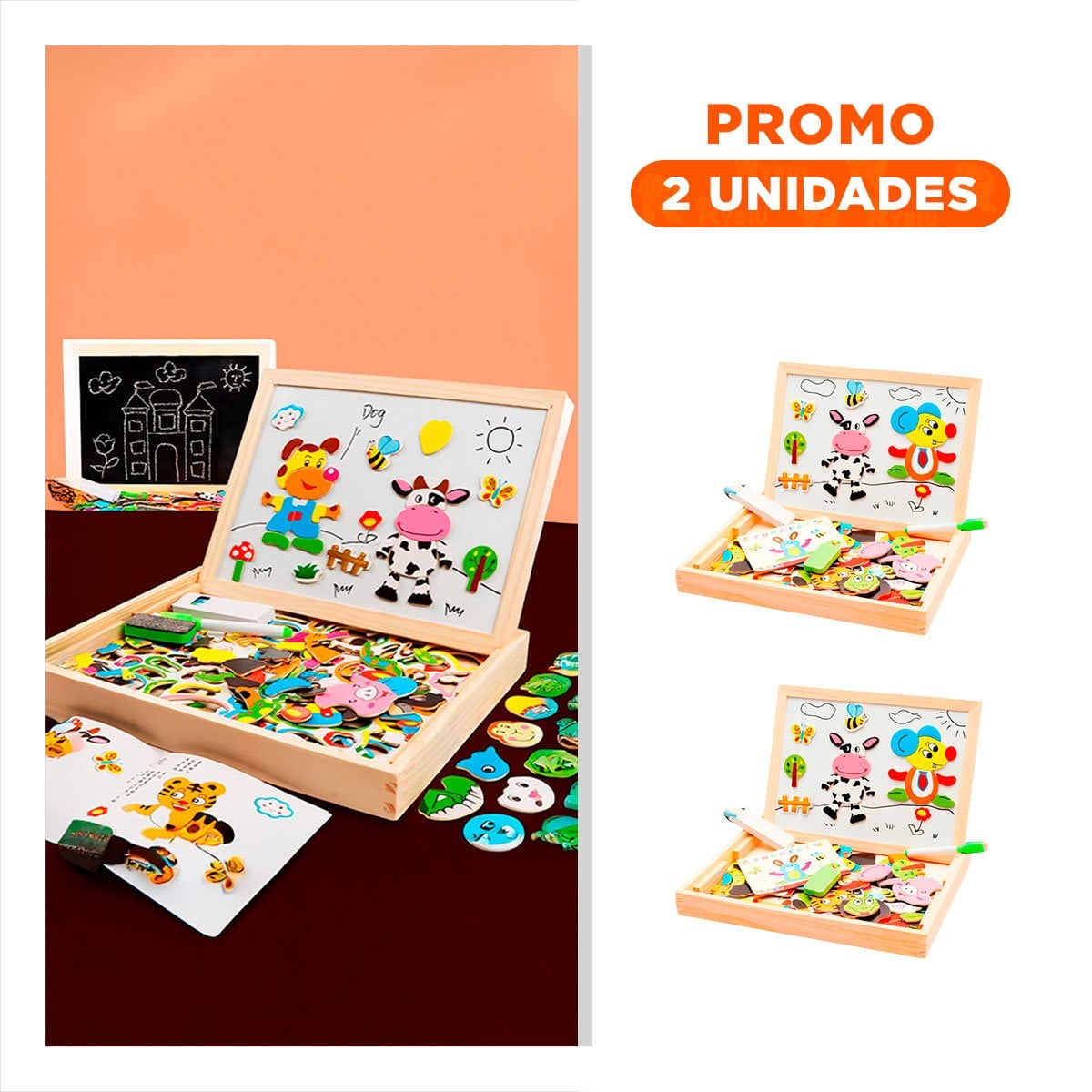 PACK2 PANEL MAGNETICO DE ANIMALES DIDACTICO 2 EN 1 MULTICOLOR PARA USO INFANTIL - 1