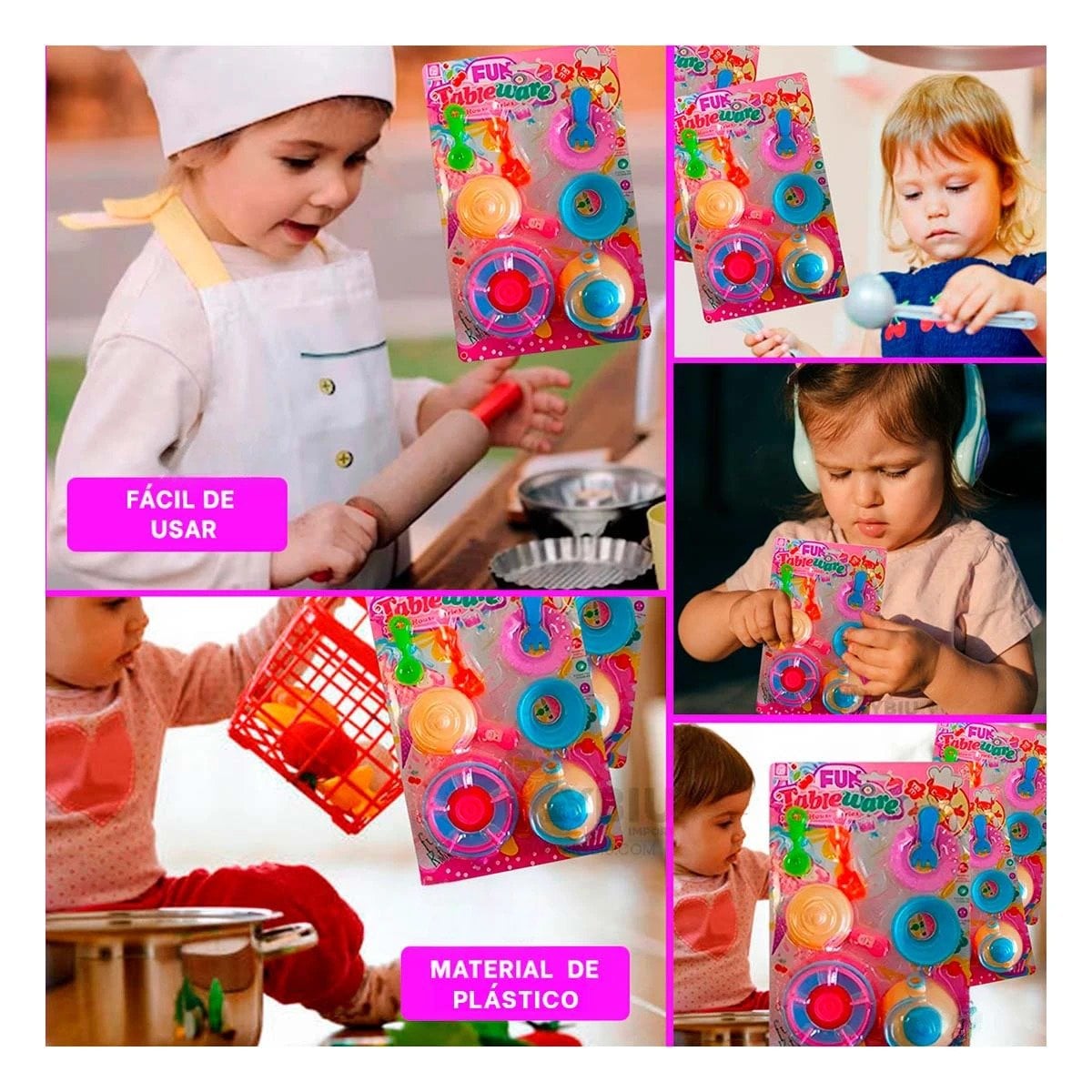PACK6 SET DE COCINA CON UTENSILIOS Y TETERA PARA NINOS Y+PAPEL REGALO - 3