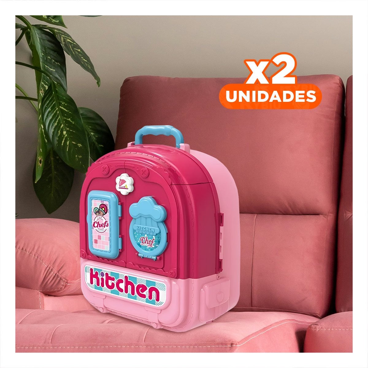 PACK2 MALETIN DE COCINA DE JUGUETE 3 EN 1 ROSADO PARA NIÑAS Y JUEGO CREATIVO Y+REGALO STICKER - 1