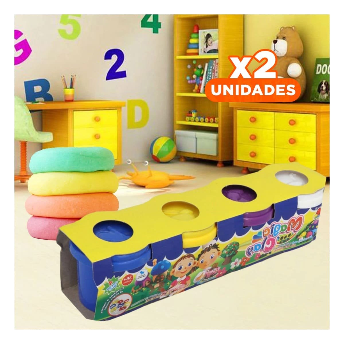 PACK2 COLECCION DE PLASTILINA X4 EN VASOS DE COLORES PARA CREAR EN CASA Y+REGALO STICKER - 1