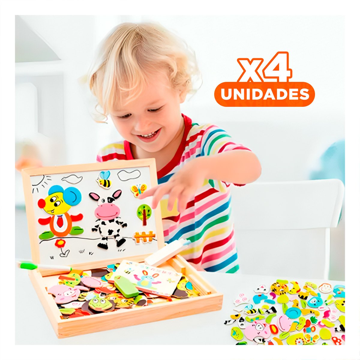 PACK4 TABLA MAGNETICA DE ANIMALES EDUCATIVA 2 EN 1 MULTICOLOR PARA JUEGO CREATIVO - 1