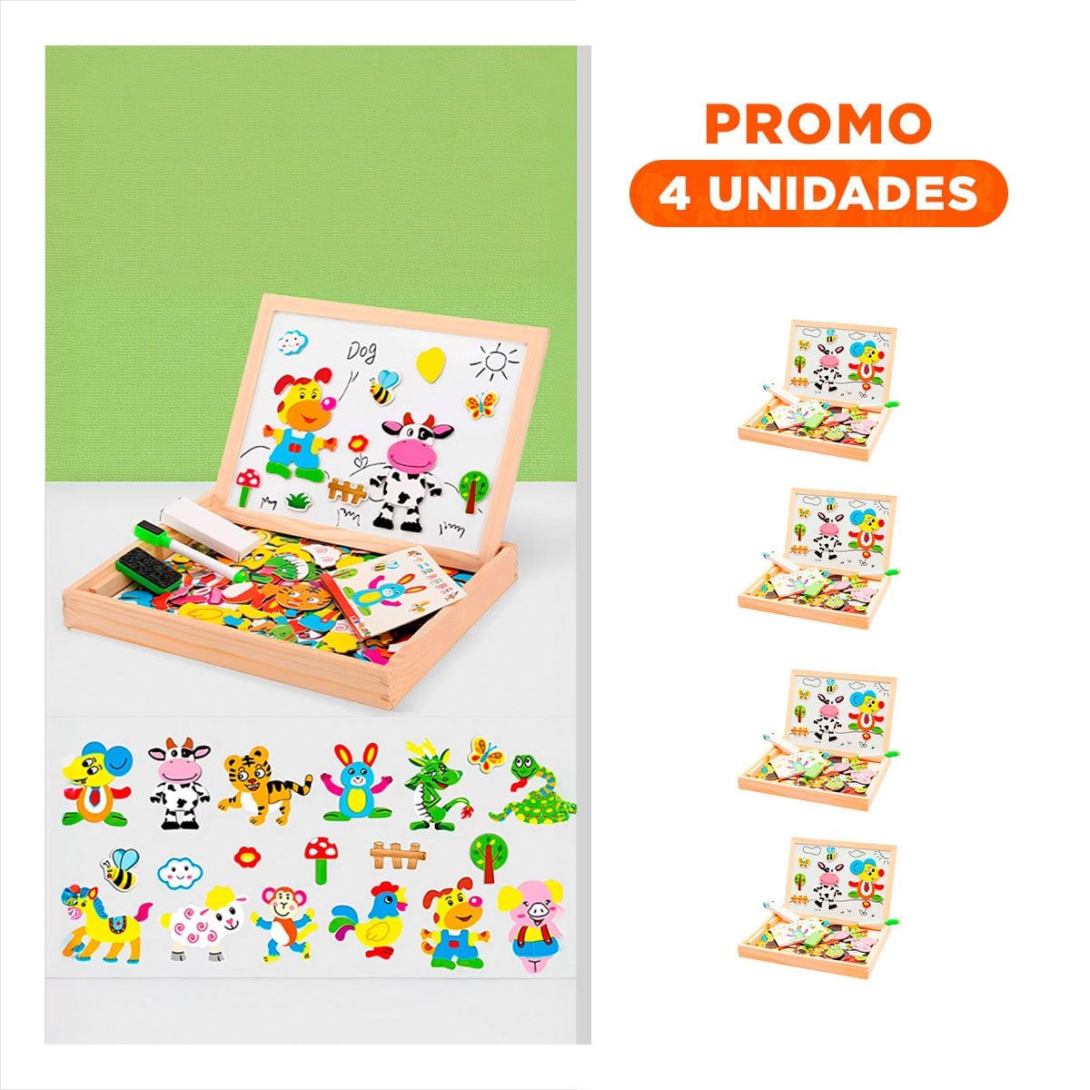 PACK4 TABLA MAGNETICA DE ANIMALES DIDACTICA 2 EN 1 MULTICOLOR PARA EL HOGAR Y+REGALO STICKER - 1
