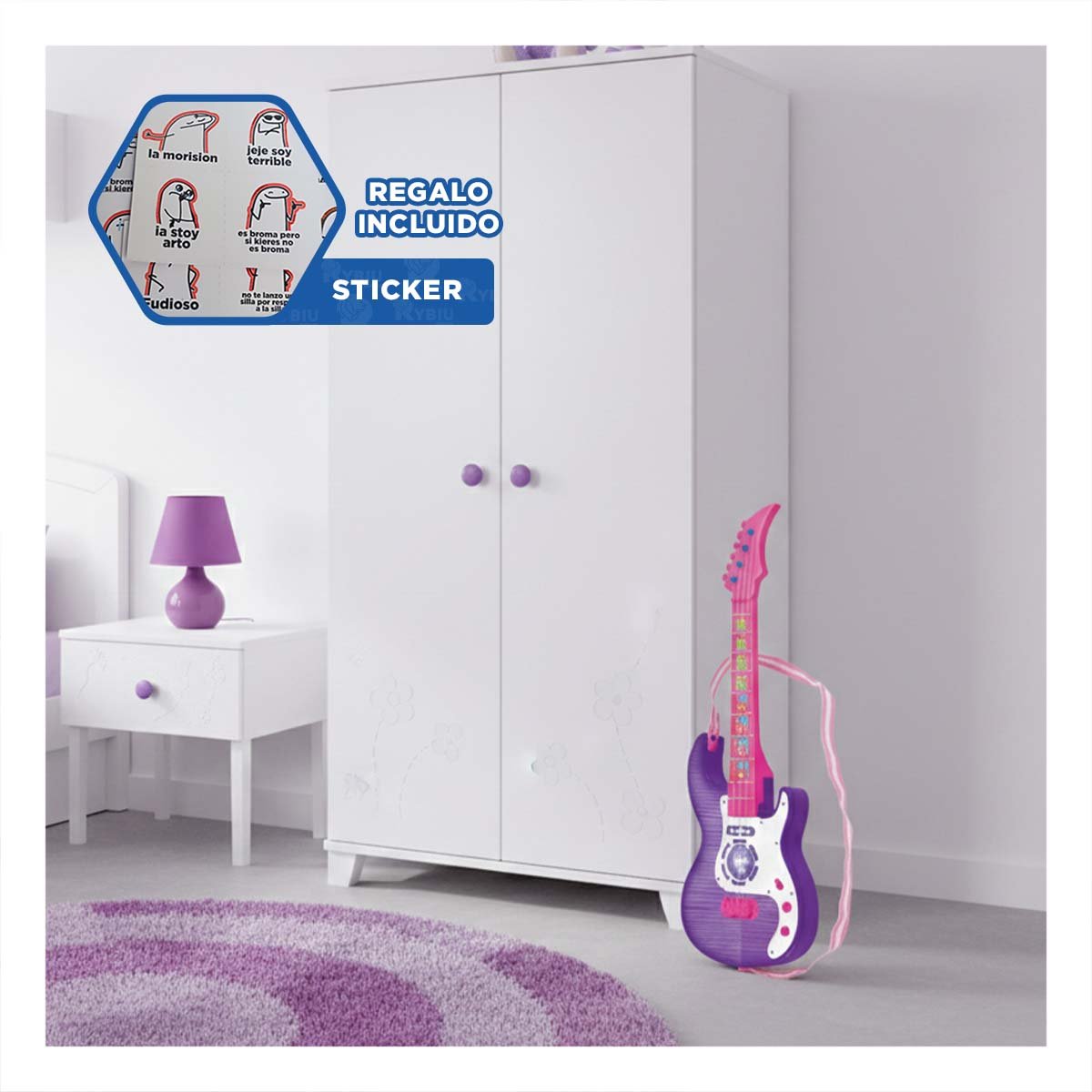 EXPERIENCIA MUSICAL INFANTIL GUITARRA ROSADO MORADO 53.5CM EDUCATIVA Y+REGALO STICKER - 1