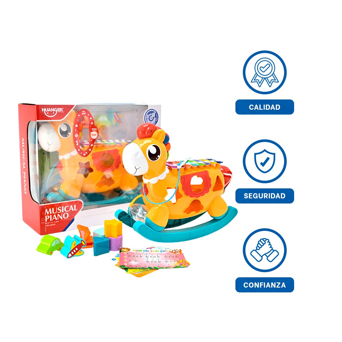 PACK6 JUEGO EDUCATIVO MUSICAL INFANTIL ROJO Y AMARILLO CON CABALLO Y XILOFONO Y+REGALO STICKER - 2