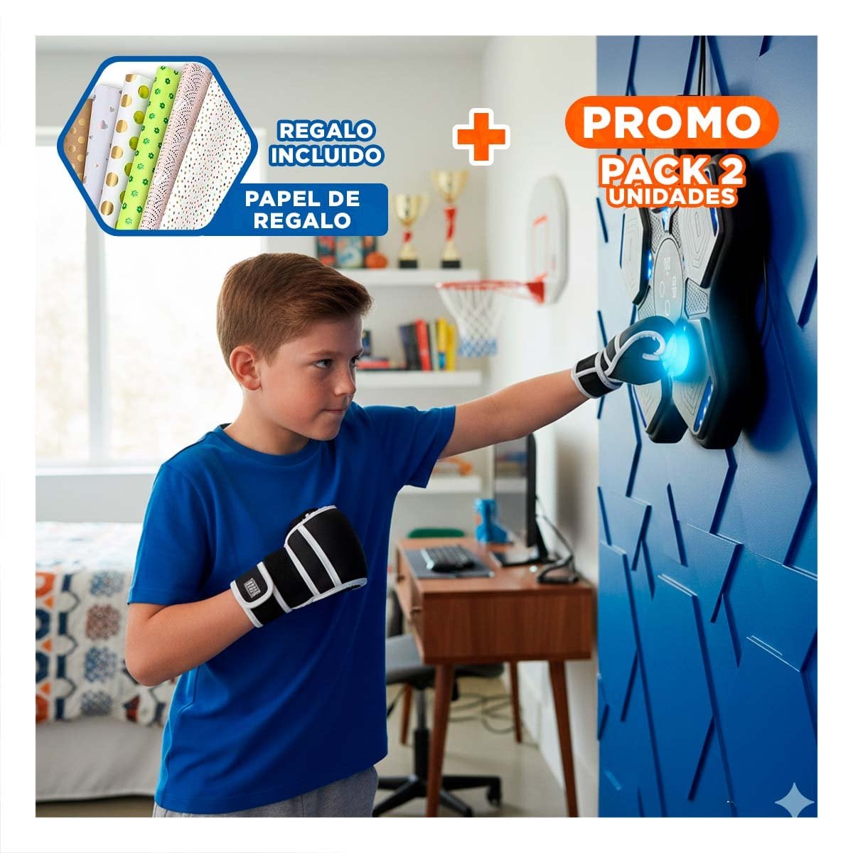 PACK2 ESTACION DEPORTIVA DE BOXEO MUSICAL INTERACTIVO CON GUANTES Y+PAPEL REGALO - 1