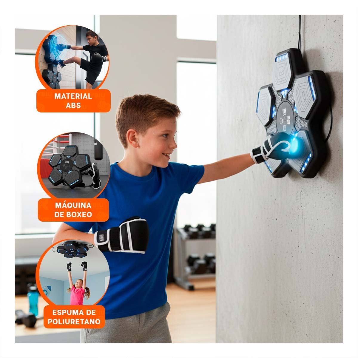 PACK2 ESTACION DEPORTIVA DE BOXEO MUSICAL INTERACTIVO CON GUANTES Y+PAPEL REGALO - 5