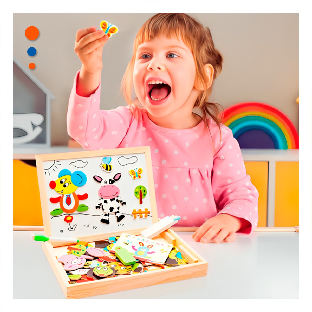 PIZARRON MAGNETICO DE ANIMALES DIDACTICO 2 EN 1 MULTICOLOR PARA EL HOGAR - 1