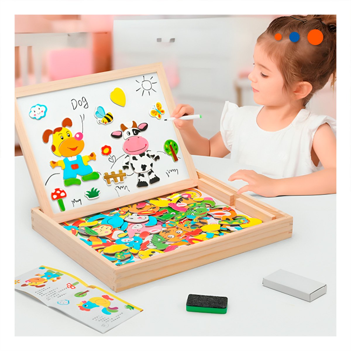 PIZARRON MAGNETICO DE ANIMALES DIDACTICO 2 EN 1 MULTICOLOR PARA EL HOGAR - 2