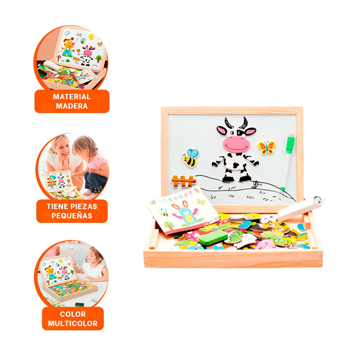 PIZARRON MAGNETICO DE ANIMALES DIDACTICO 2 EN 1 MULTICOLOR PARA EL HOGAR - 3