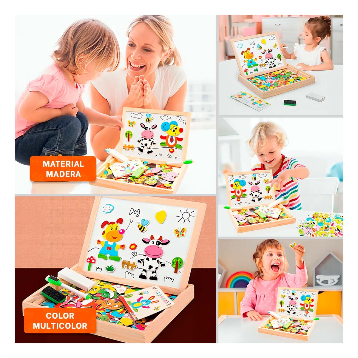 PIZARRON MAGNETICO DE ANIMALES DIDACTICO 2 EN 1 MULTICOLOR PARA EL HOGAR - 5