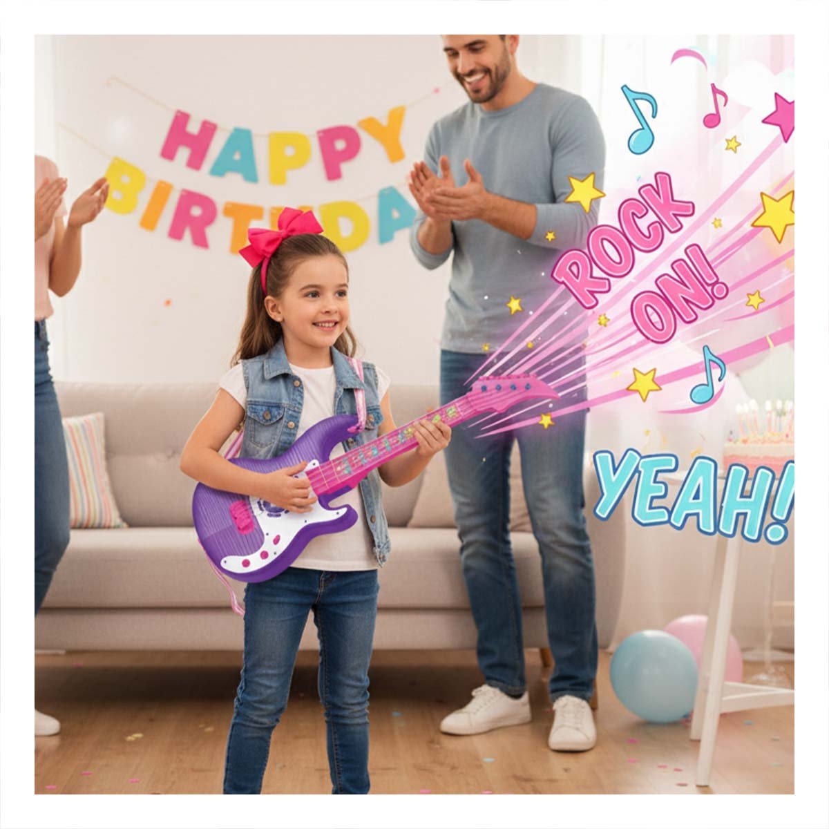 PACK4 ESPACIO MUSICAL INFANTIL GUITARRA ROSADO MORADO 53.5CM PARA JUEGO - 5
