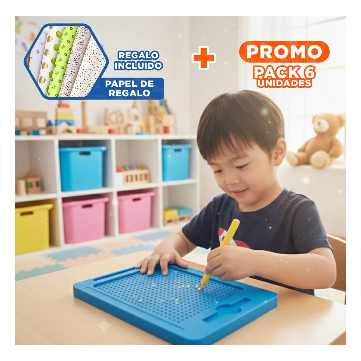 PACK6 SOPORTE VISUAL MAGNETICO AZUL PARA USO DOMESTICO DIARIO YPAPEL REGALO - 1