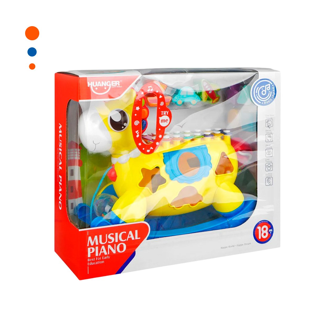 CABALLITO MUSICAL DIDACTICO AZUL Y AMARILLO CON XILOFONO Y BLOQUES PARA NINOS Y+PAPEL REGALO - 1