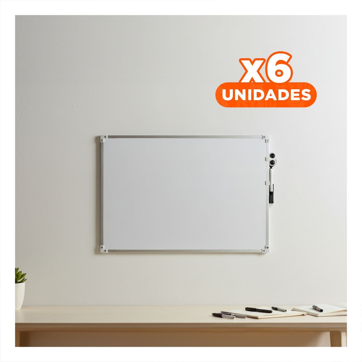 PACK6 PLACA BLANCA 25X35CM CON BORDE METAL PARA ORGANIZACION PERSONAL Y+REGALO STICKER - 1