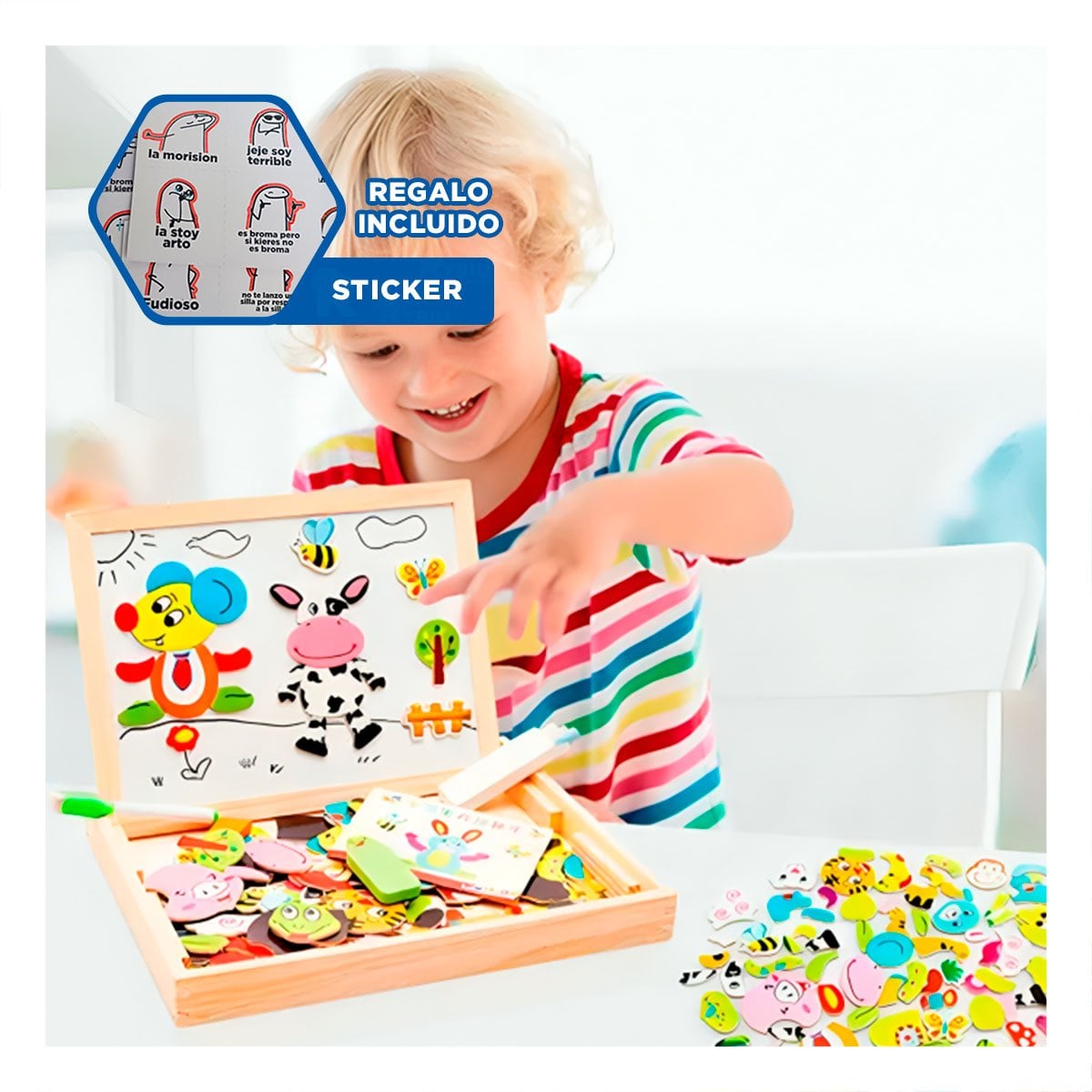 PANEL MAGNETICO DE ANIMALES DIDACTICO 2 EN 1 MULTICOLOR PARA NINOS EN FAMILIA Y+REGALO STICKER - 1