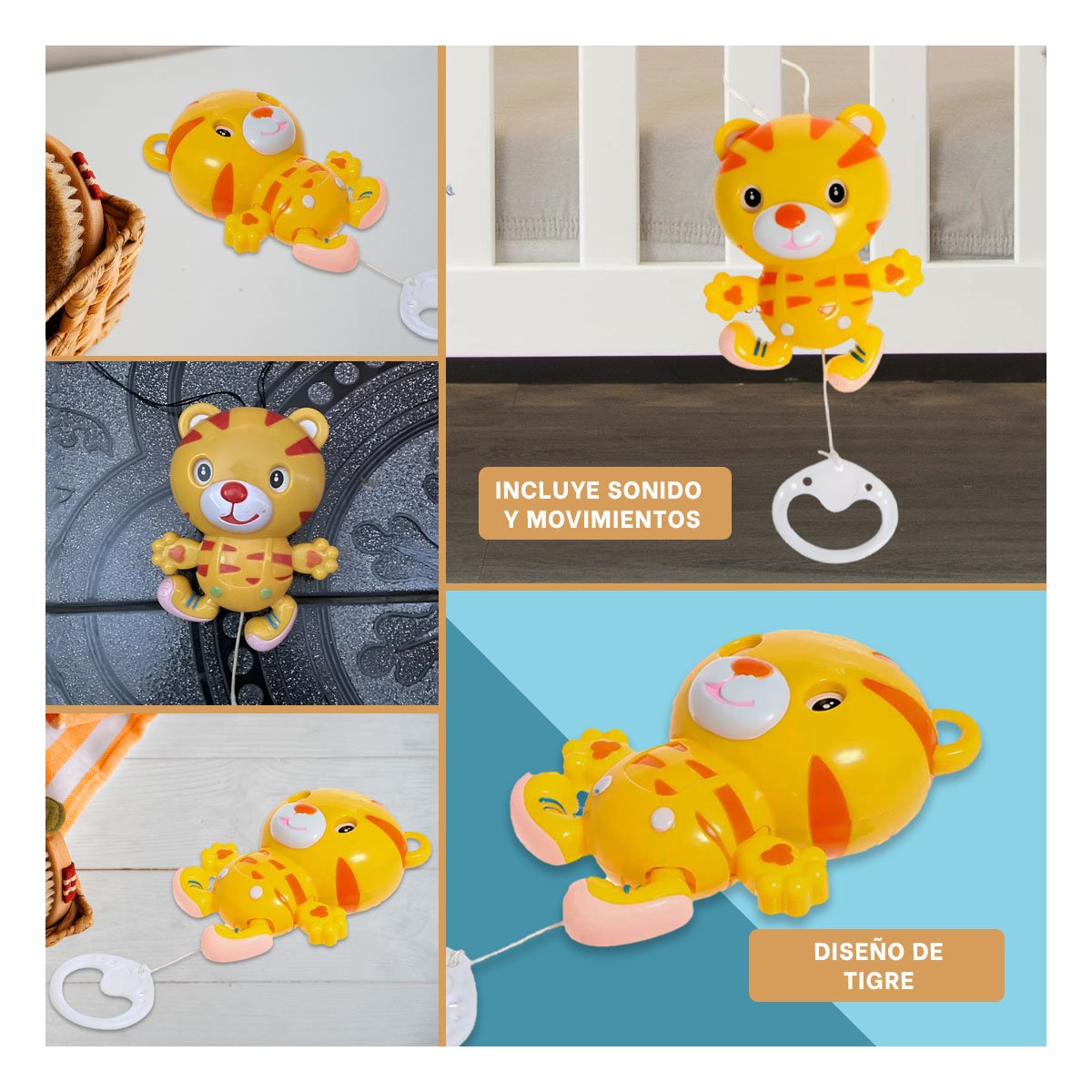 ADORNO INFANTIL MUSICAL AMARILLO CON TIGRE PARA CONTINUAR EL DESCANSO DEL BEBE Y+POST IT - 5