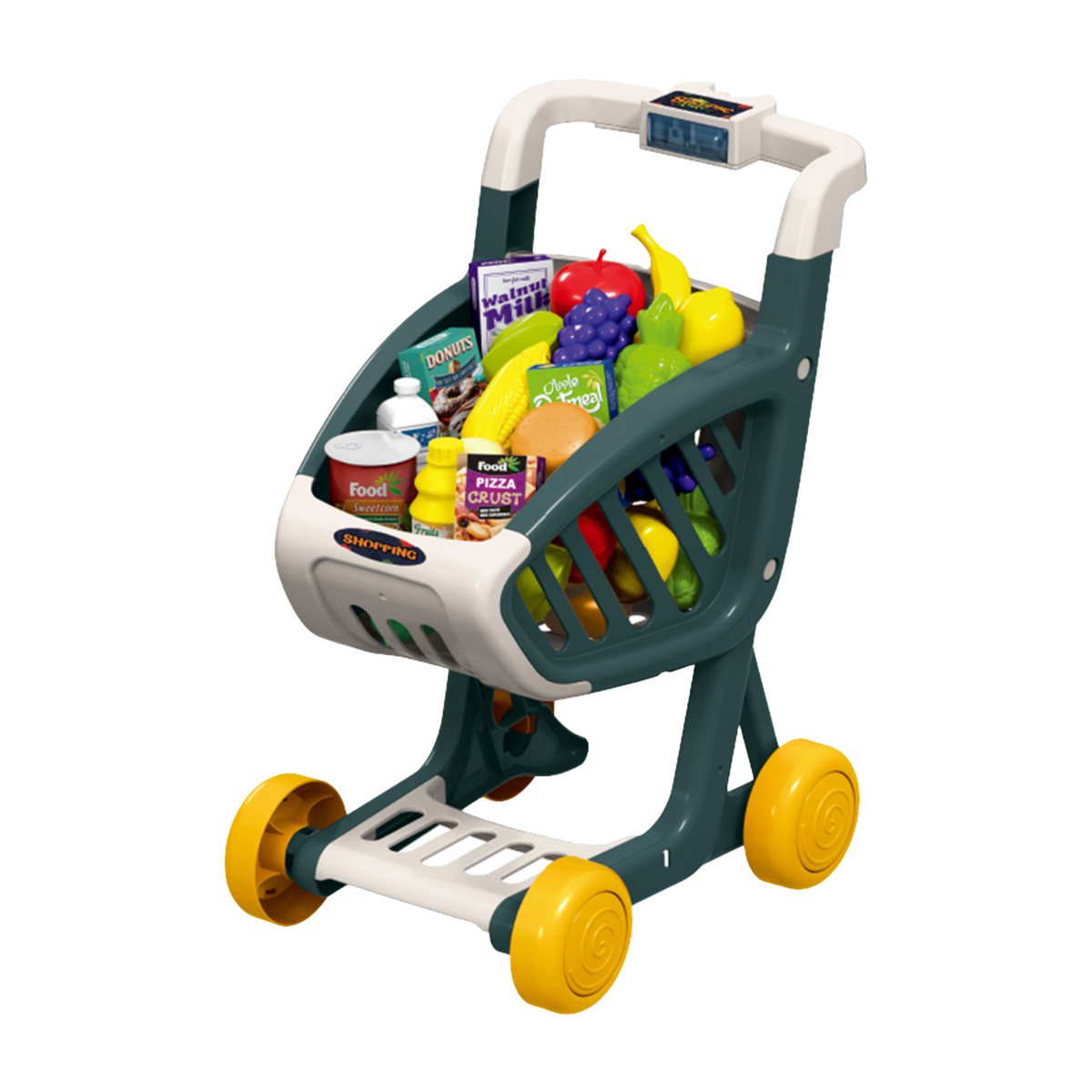 CESTA DE COMPRAS MUSICAL 41 PZS VERDE OSCURO PARA JUEGO INFANTIL Y+PAPEL REGALO - 1