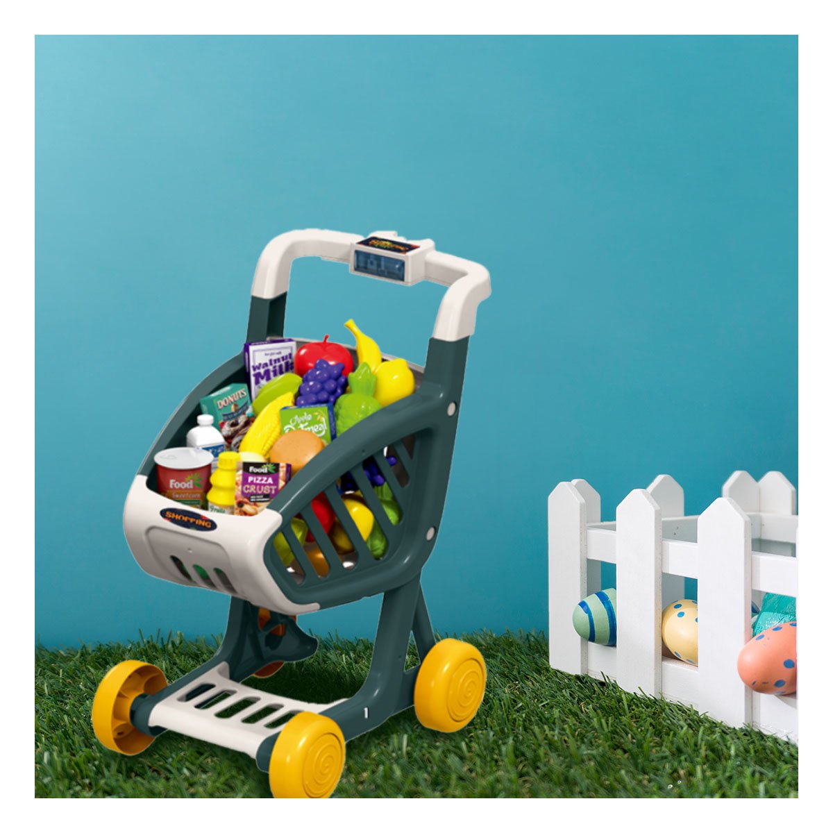 CESTA DE COMPRAS MUSICAL 41 PZS VERDE OSCURO PARA JUEGO INFANTIL Y+PAPEL REGALO - 3