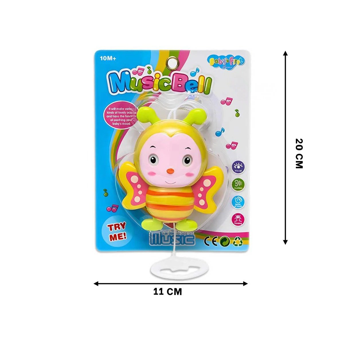 PACK12 CASCABEL ABEJA MUSICAL A CUERDA AMARILLO PARA BEBE HOGAR ESTIMULACION Y+PAPEL REGALO - 4