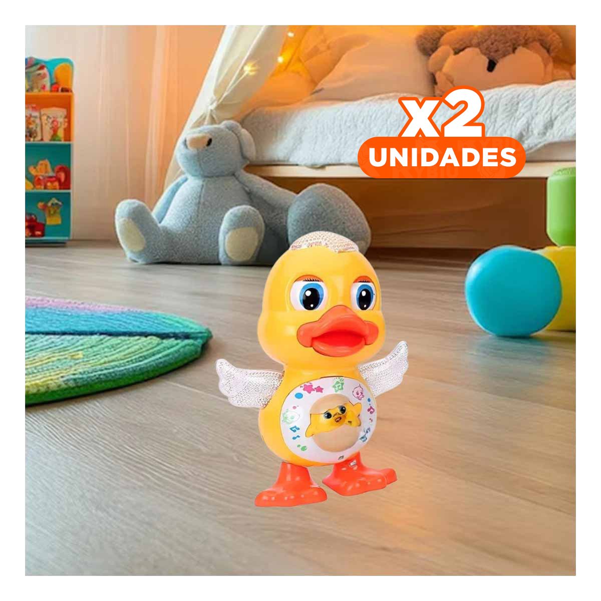 PACK2 EXPERIENCIA PATO INTERACTIVO MUSICAL CON LUCES BRILLANTES PARA HOGAR Y+REGALO STICKER - 1