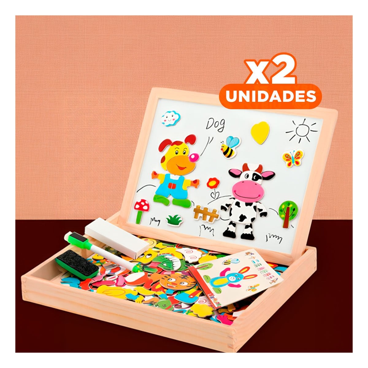 PACK2 TABLA MAGNETICA DE ANIMALES DIDACTICA 2 EN 1 MULTICOLOR PARA NINOS Y+REGALO STICKER - 1