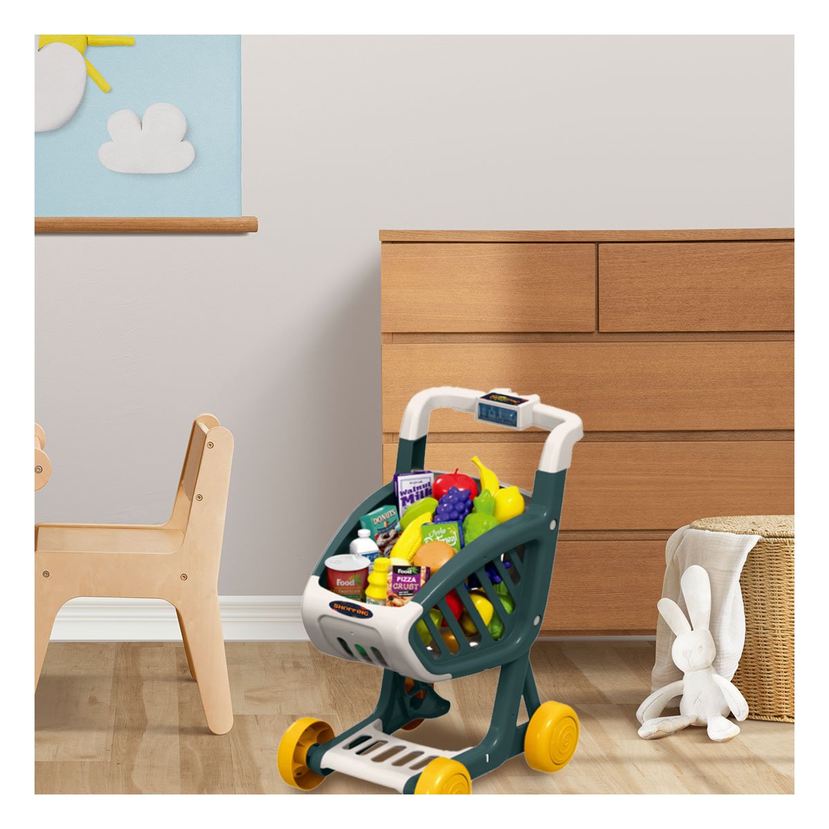 PACK6 COCHE EMPUJABLE DE COMPRAS MUSICAL 41 PZS VERDE OSCURO PARA JUEGO INFANTIL - 5