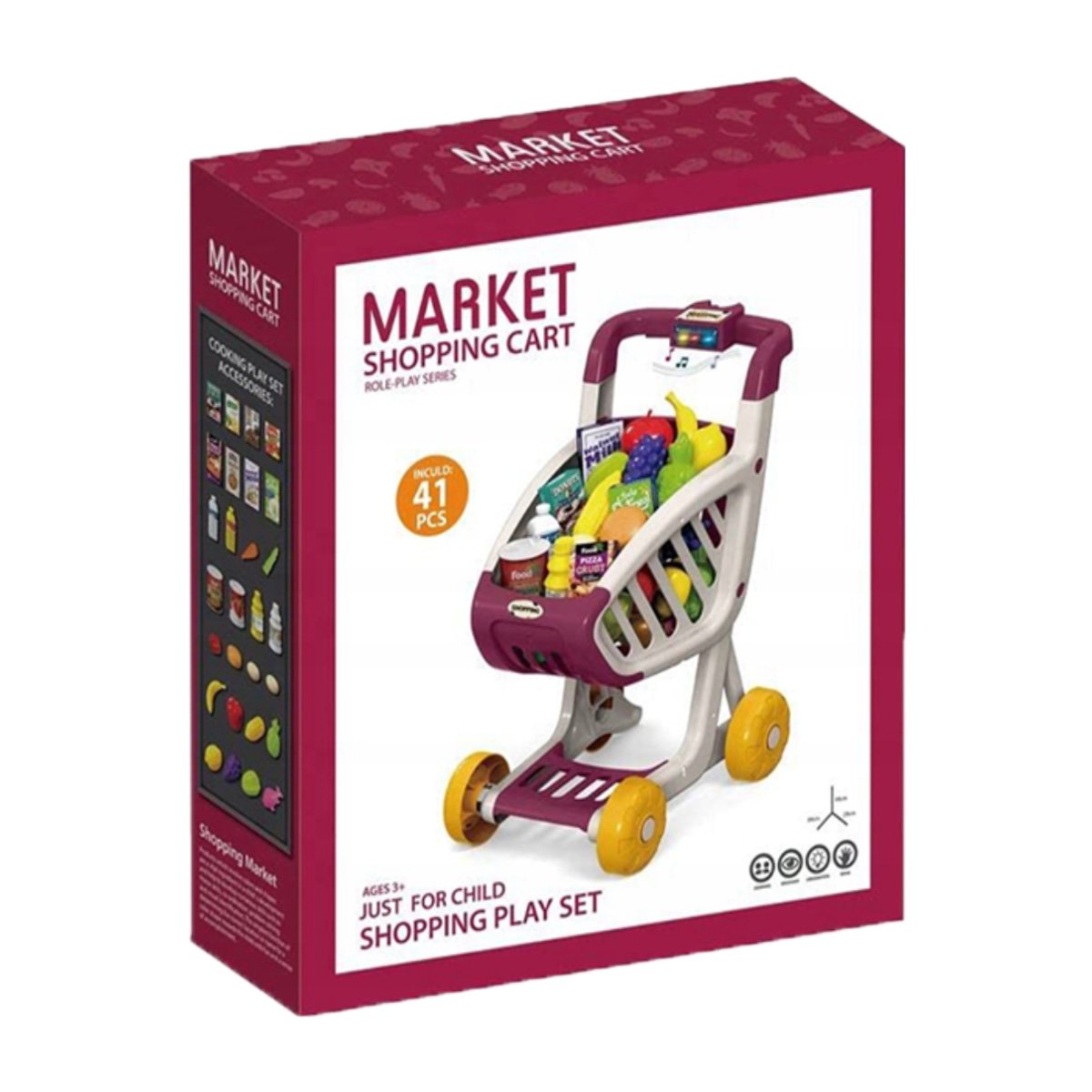 ELEMENTO PARA COMPRAS MUSICAL 41 PZS GUINDA PARA JUEGO INFANTIL DIARIO Y+REGALO STICKER - 3