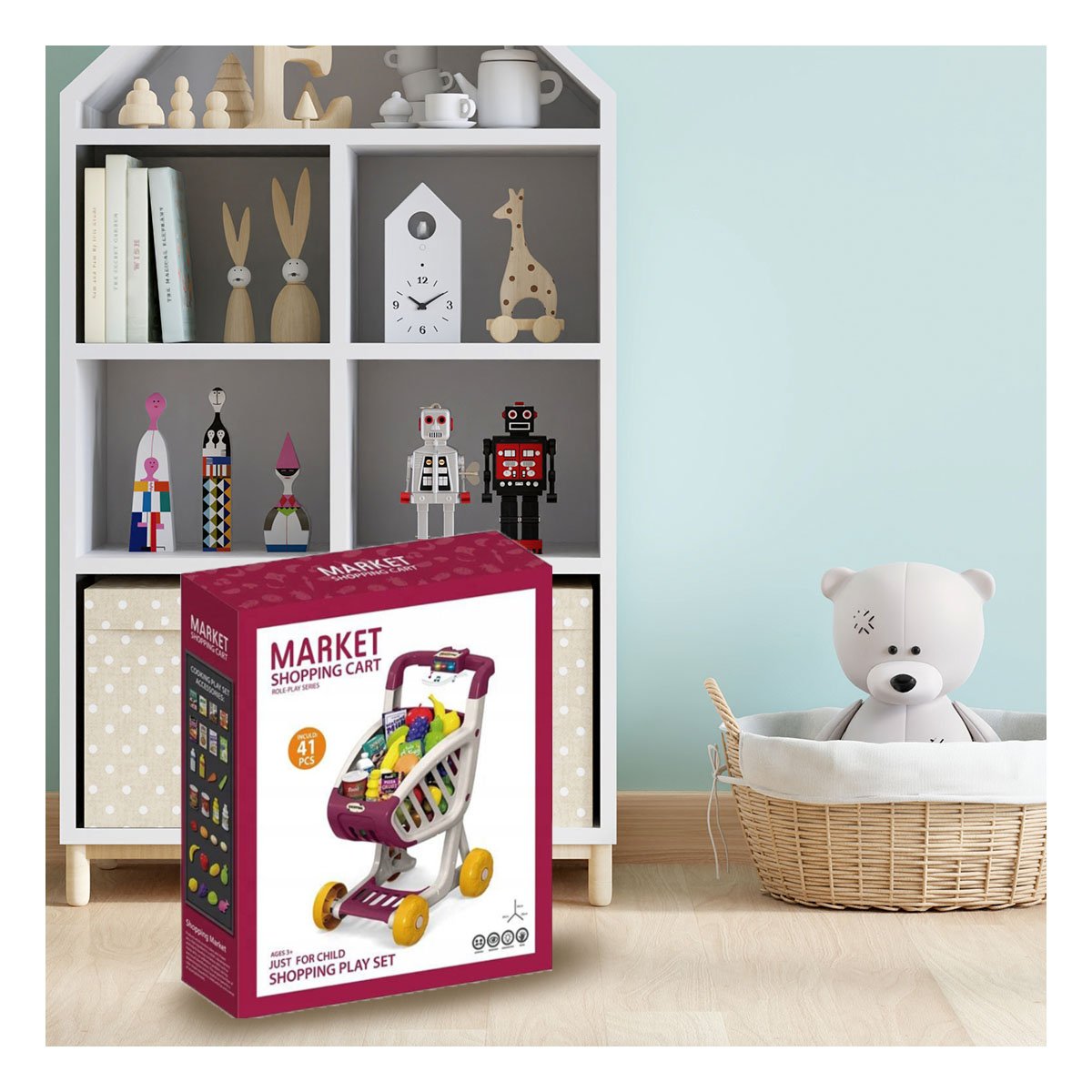 ELEMENTO PARA COMPRAS MUSICAL 41 PZS GUINDA PARA JUEGO INFANTIL DIARIO Y+REGALO STICKER - 5