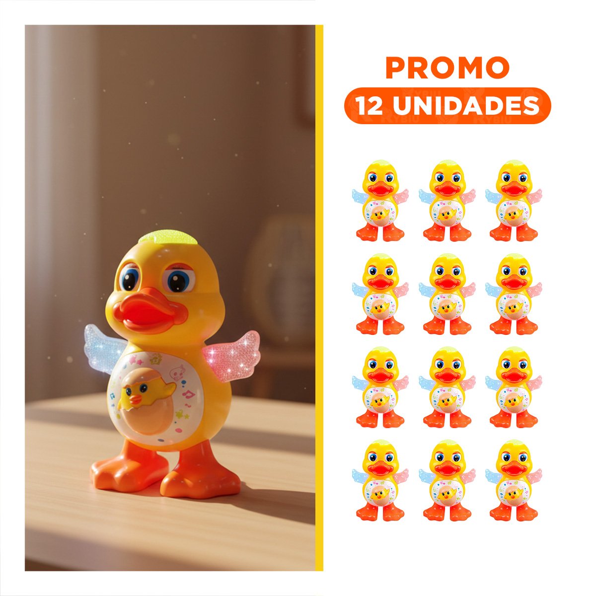 PACK12 ELEMENTO LUMINOSO PATO INTERACTIVO MUSICAL CON LUCES LED HOGAR Y+REGALO STICKER - 1