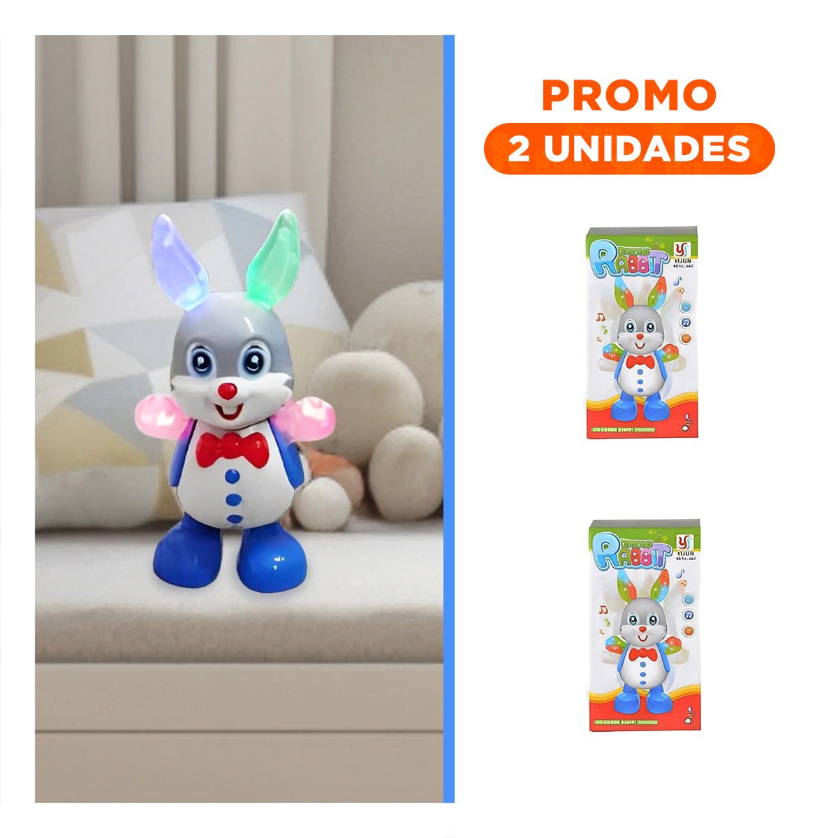 PACK2 DECORACION MUSICAL CONEJO INTERACTIVO CON LUCES LED ESTILO FESTIVO PARA HOGAR - 1