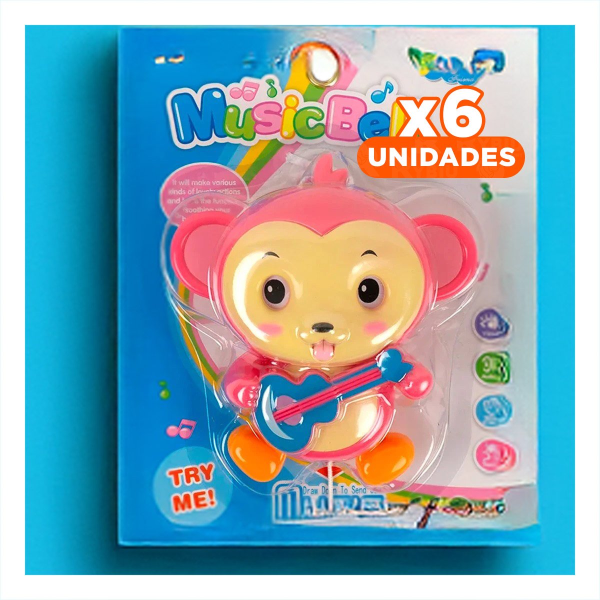 PACK6 OPCION MUSICAL MONO A CUERDA ROSADO PARA DECORACION HOGAR Y+REGALO STICKER - 1