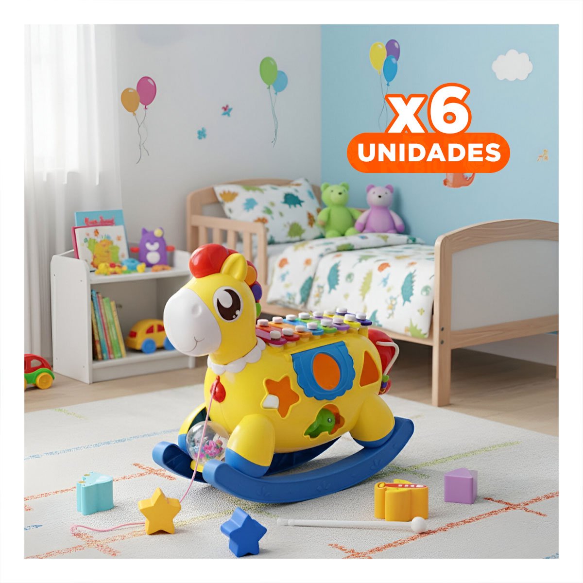 PACK6 JUEGO DE APRENDIZAJE MUSICAL AZUL Y AMARILLO CON FIGURA DE CABALLO Y+REGALO STICKER - 1