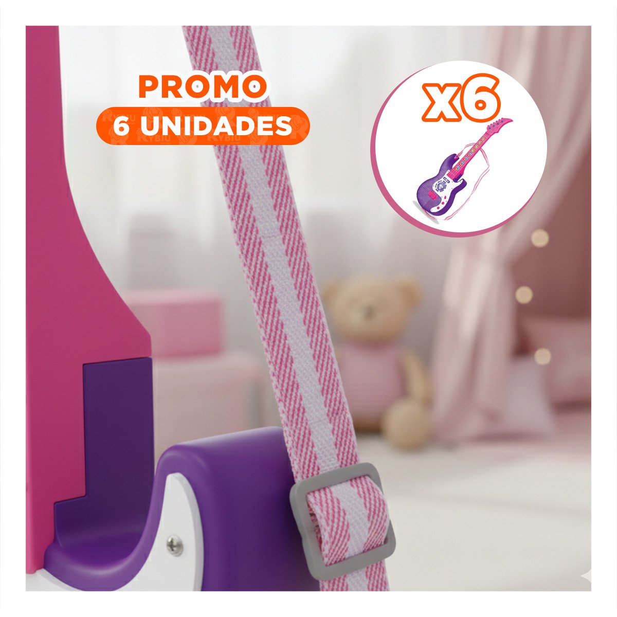 PACK6 ESTACION MUSICAL INFANTIL GUITARRA ROSADO MORADO 53.5CM PARA NINAS Y+REGALO STICKER - 1