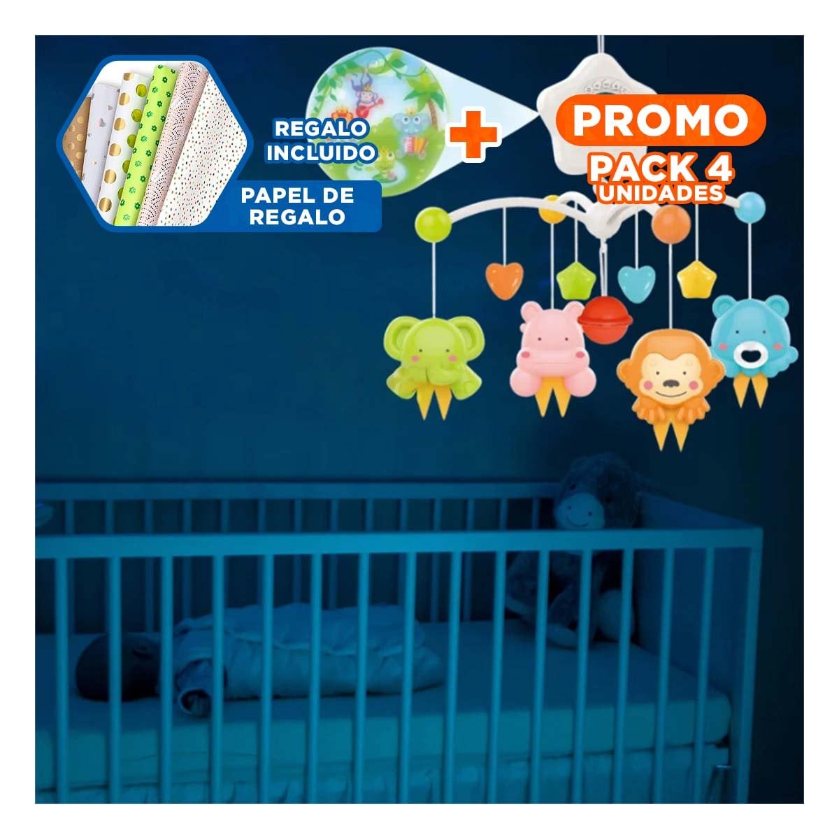 PACK4 MODULO CON MUSICA PARA CUNA DE BEBES Y EFECTOS LUMINOSOS Y+PAPEL REGALO - 1