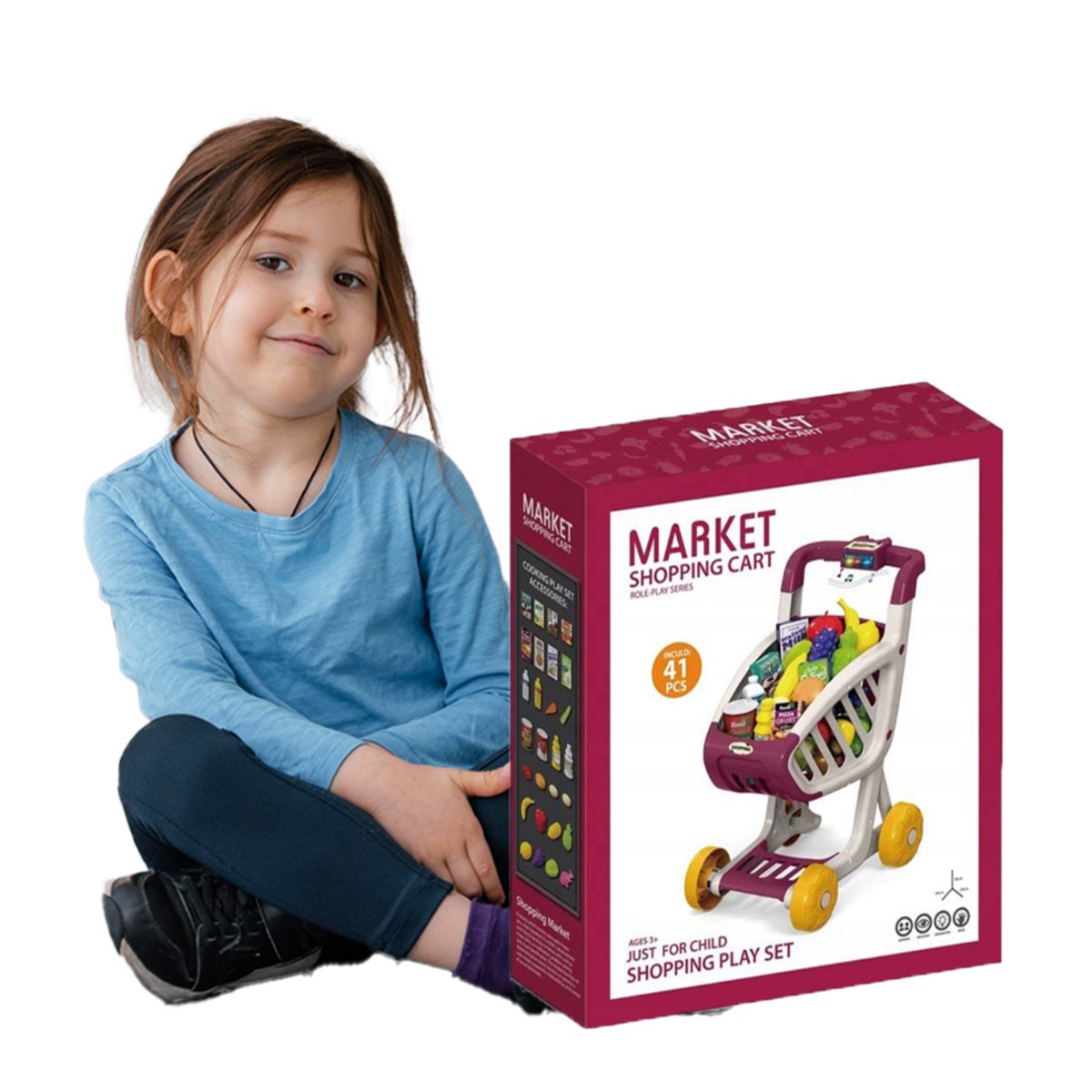 PACK6 IMPLEMENTO PARA COMPRAS INFANTIL 41 PZS GUINDA CON SONIDOS Y ACCESORIOS Y+REGALO STICKER - 2
