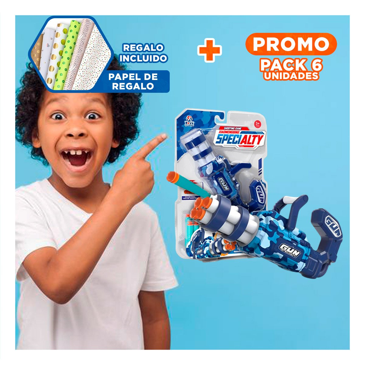PACK6 KIT DE JUEGO LANZA DARDOS AZUL PARA NIÑOS COLORIDO Y DIVERTIDO Y+PAPEL REGALO - 1