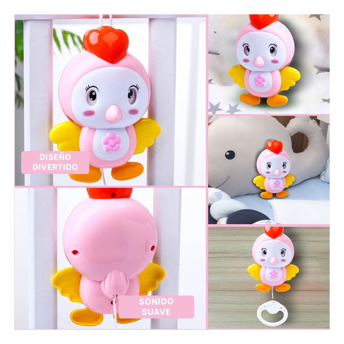 ACCESORIO DE CUNA ROSADO CON FUNCION MUSICAL DE SONIDO CALMANTE Y+POST IT - 1