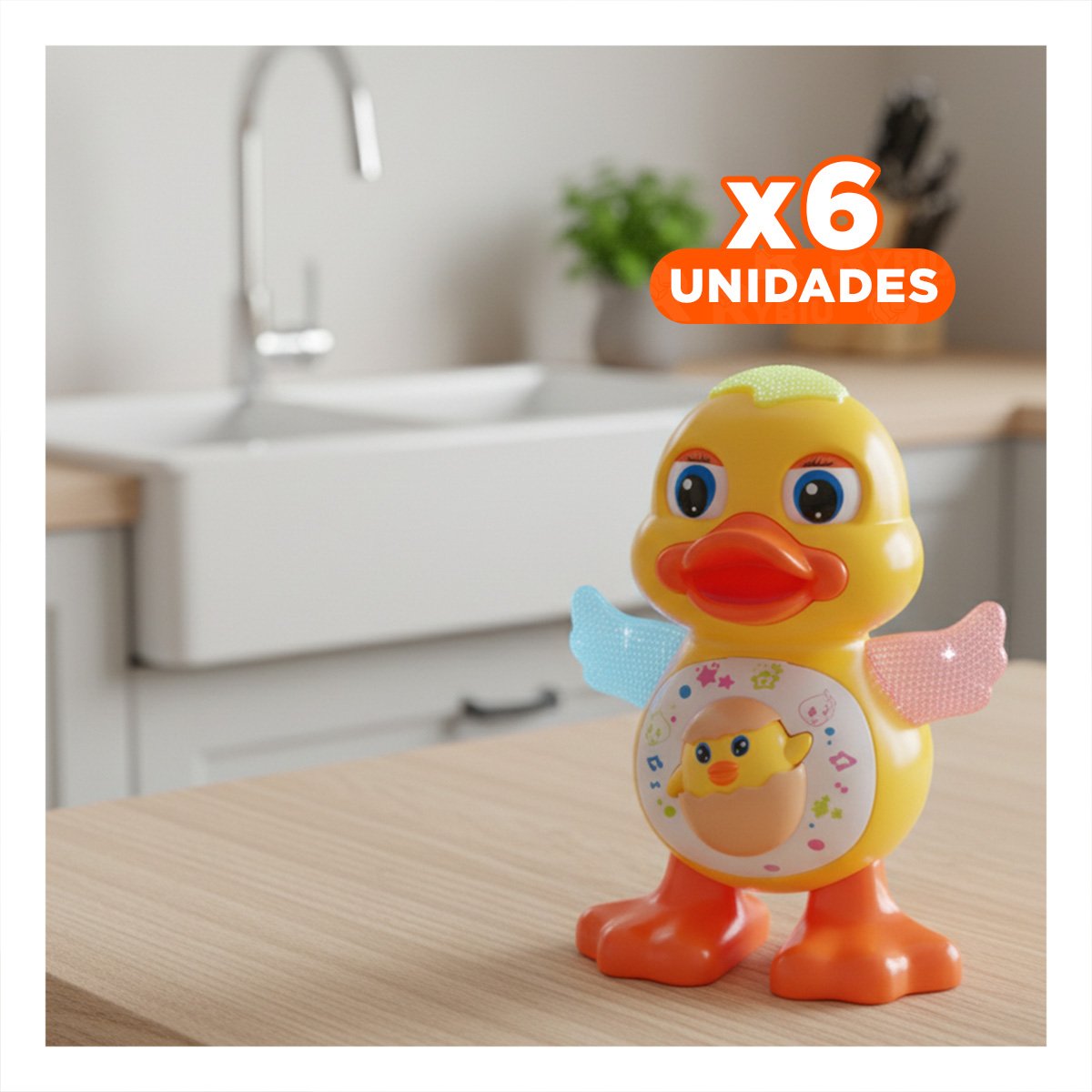 PACK6 UNIDAD PATO INTERACTIVO MUSICAL CON LUCES BRILLANTES PARA CASA Y+REGALO STICKER - 1
