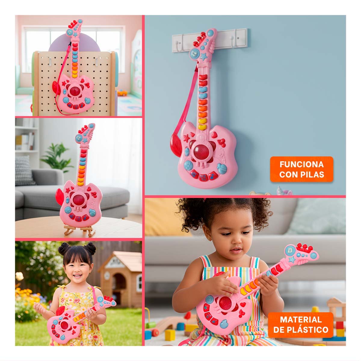 PACK2 SONORA INFANTIL TIPO GUITARRA MANZANA ROSADO Y FUCSIA 37X13CM Y+PAPEL REGALO - 3